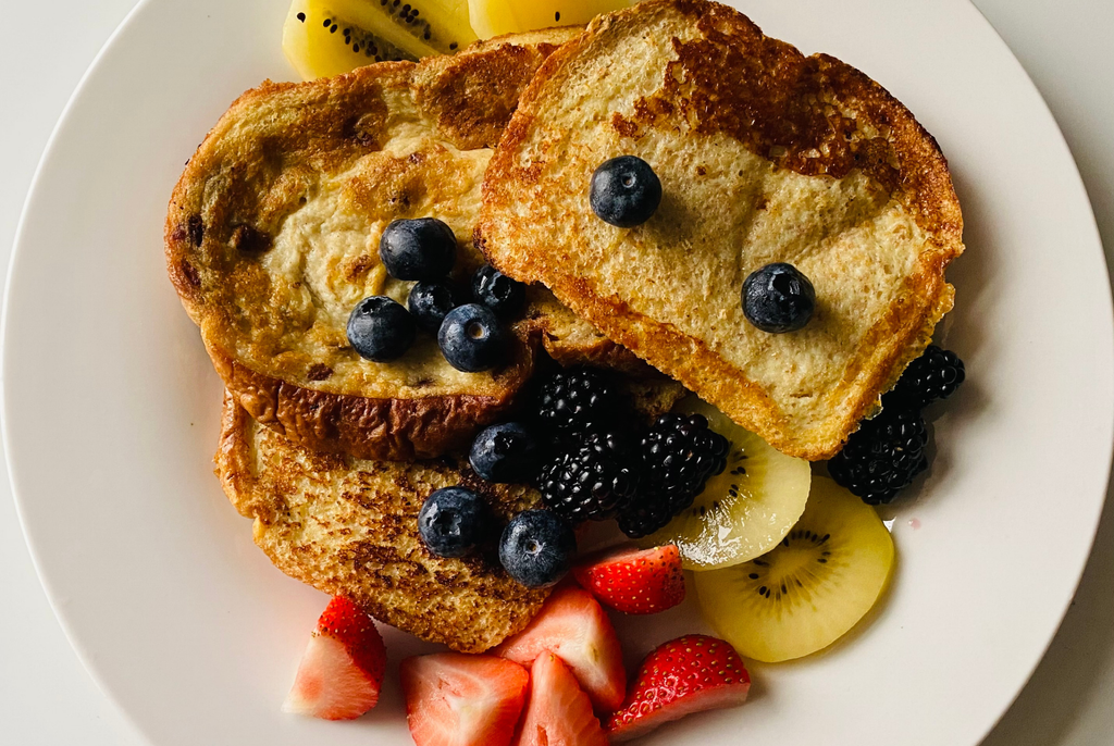 top down view of French toast used as a backup meal for flexible meal planning